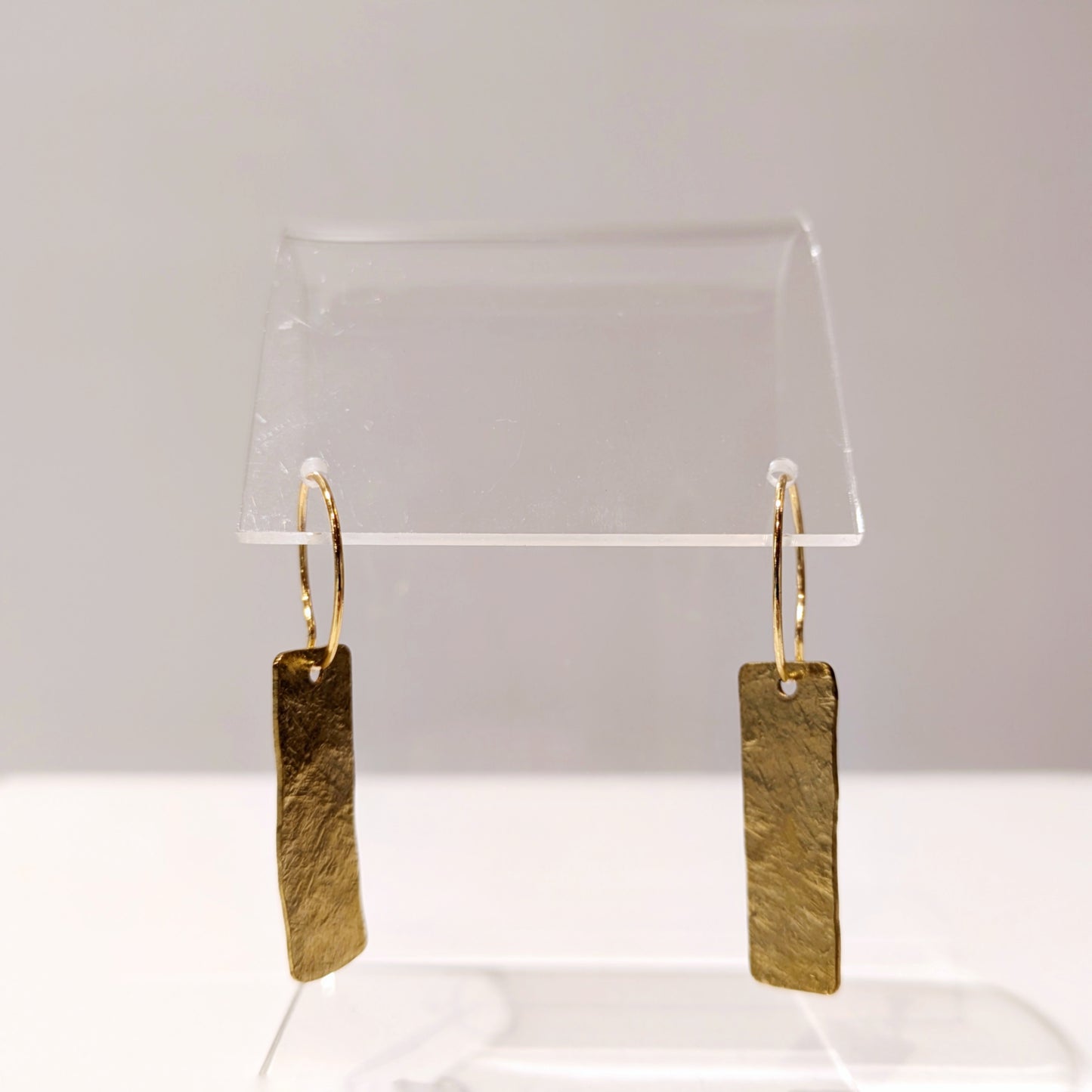 Small Gold Hoop Earrings with Hammered Brass Rectangles