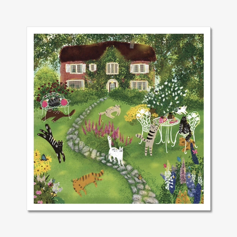 Cats Celebrating Summer At the Front Yard - Art Print