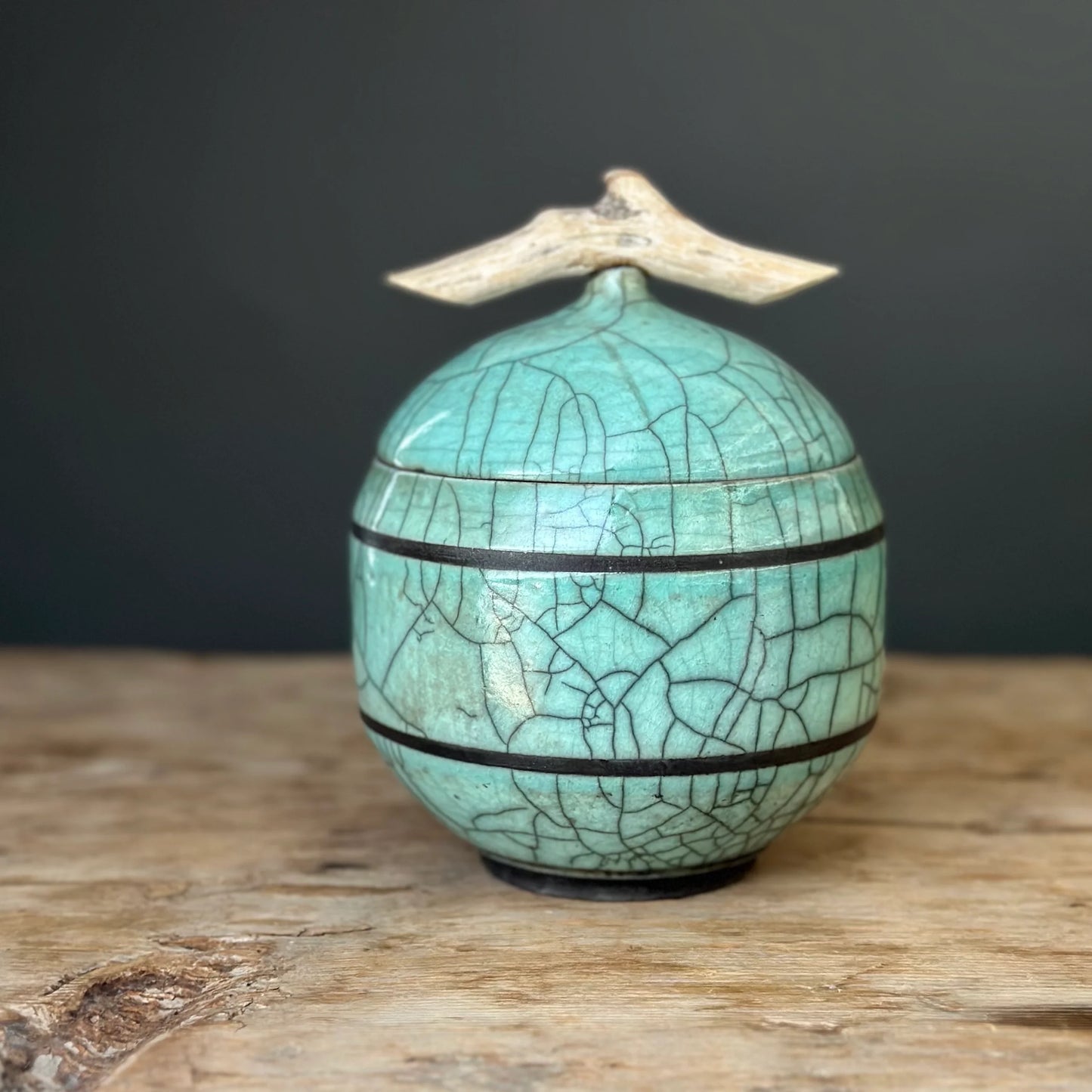 Large Green Raku Keepsake Vessel