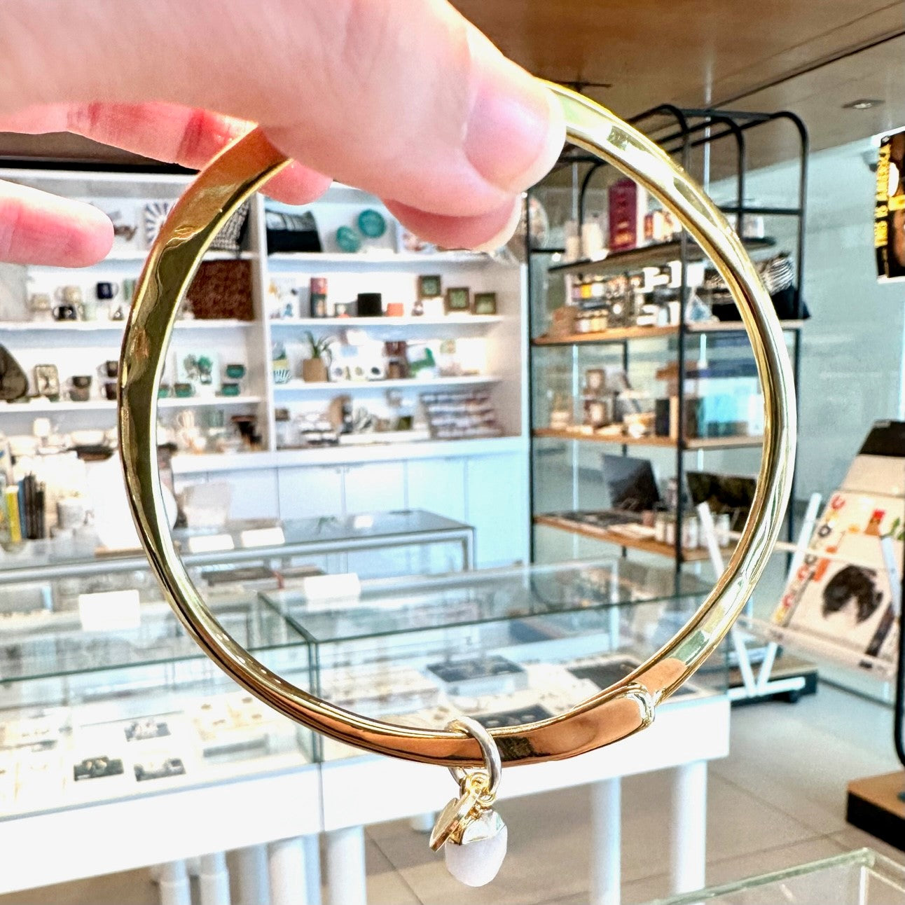 Love Bangle (Solid Brass) w/Rose-Quartz Heart Charm