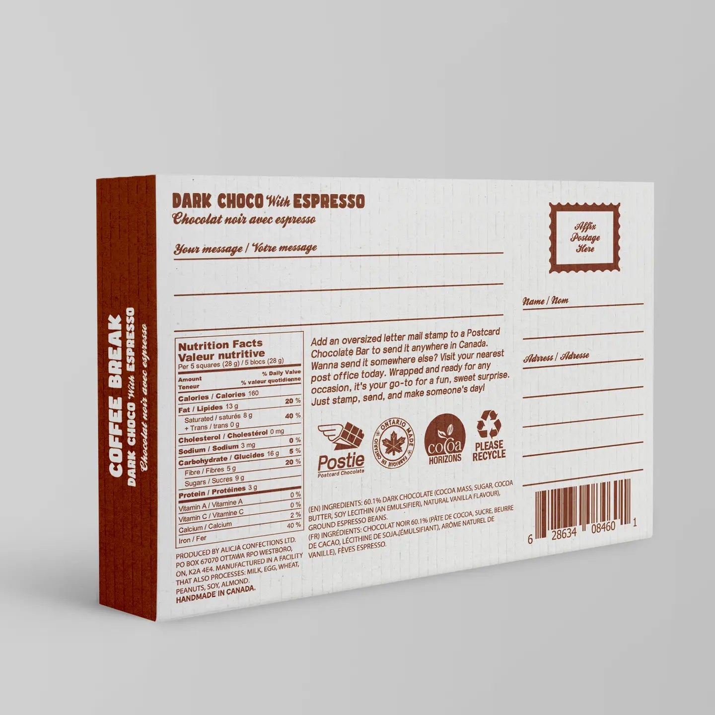 Tablette de chocolat noir végan | carte postale