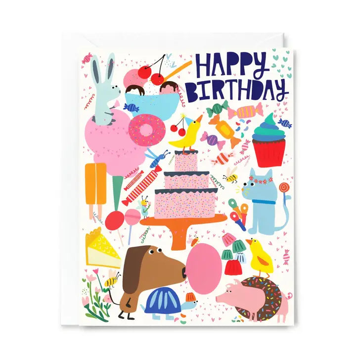 Happy Birthday Party Animals Candy Greeting Card
