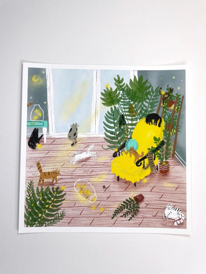 Cats in a Starry Room - Art Print
