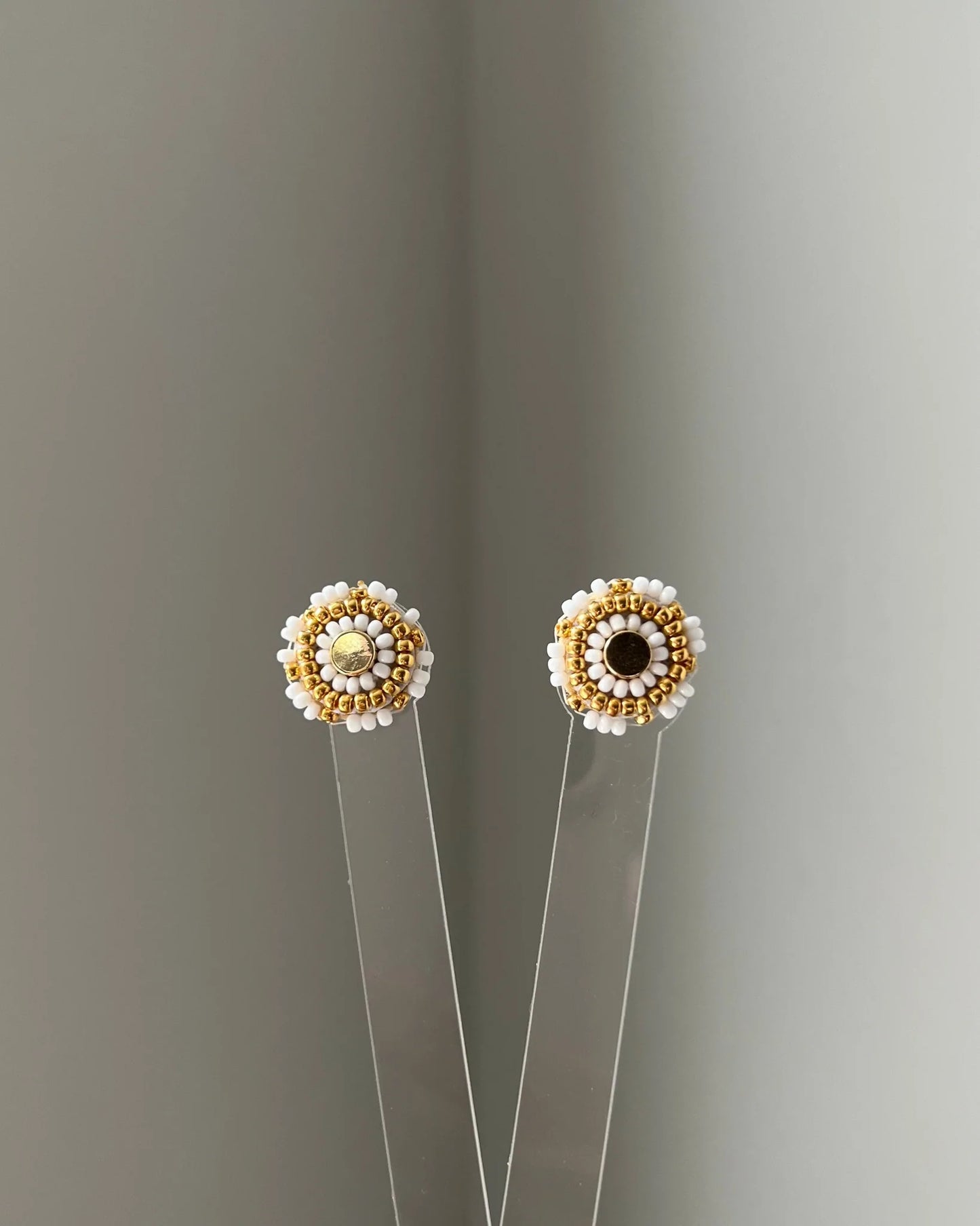 Beaded Stud Earrings - Bone
