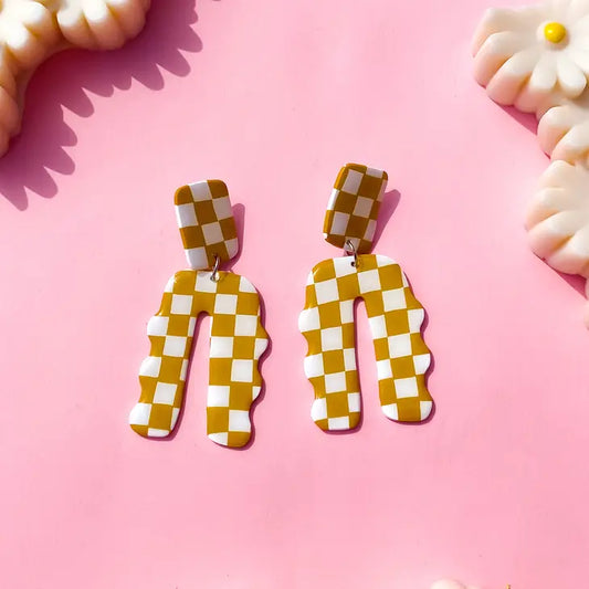 boucles d'oreilles à carreaux jaune