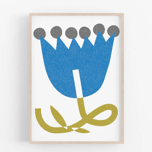 Big Blue Flower • Modern Risograph Print