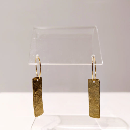 Small Gold Hoop Earrings with Hammered Brass Rectangles