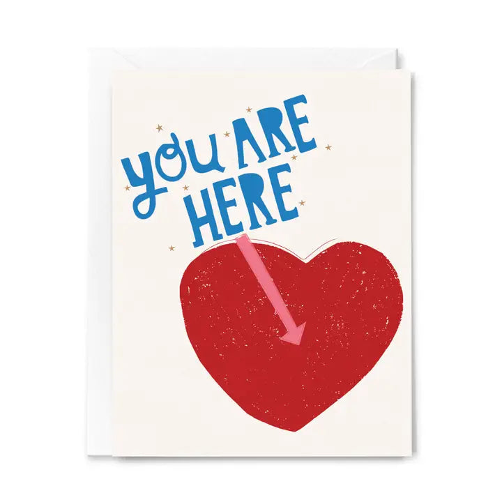 Carte de vœux You Are Here Love & Friendship en forme de cœur