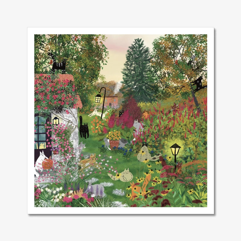 Cats in a Fall Garden at Sunset - Art Print