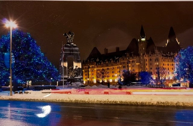 Chateau Laurier at Night in Winter Card