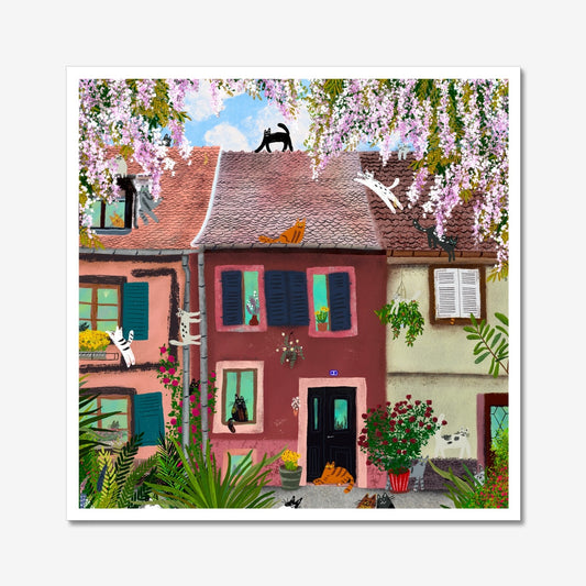 Cats at a Fairytale Town in France - Art Print
