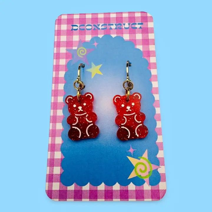 Red Gummy Bear Charm Earrings