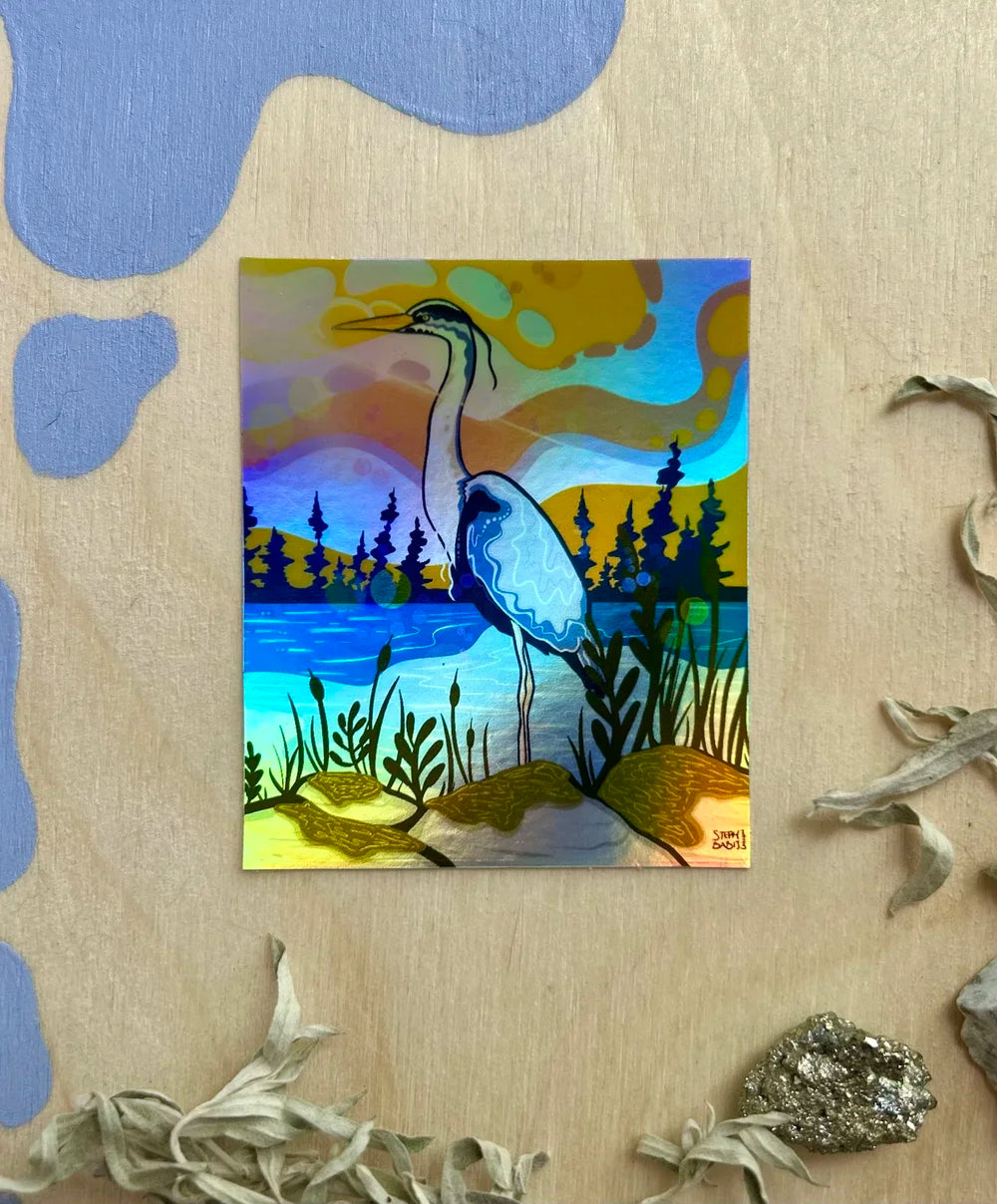 Autocollant holographique Blue Heron