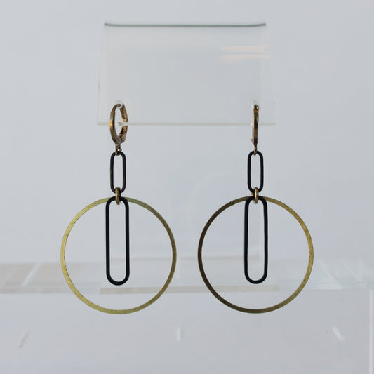 Oxidized Brass Chain & Circle Earrings