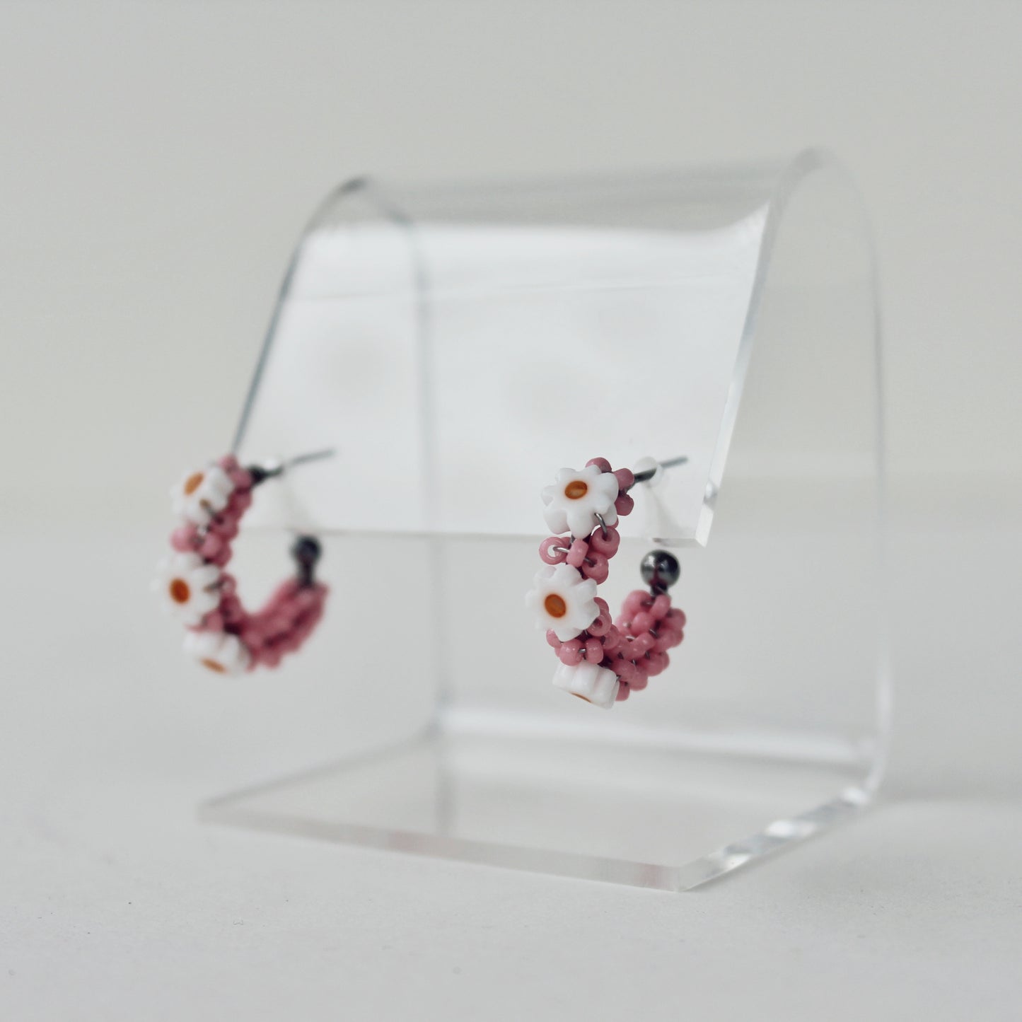 Baby Daisies Beaded Hoop Earrings