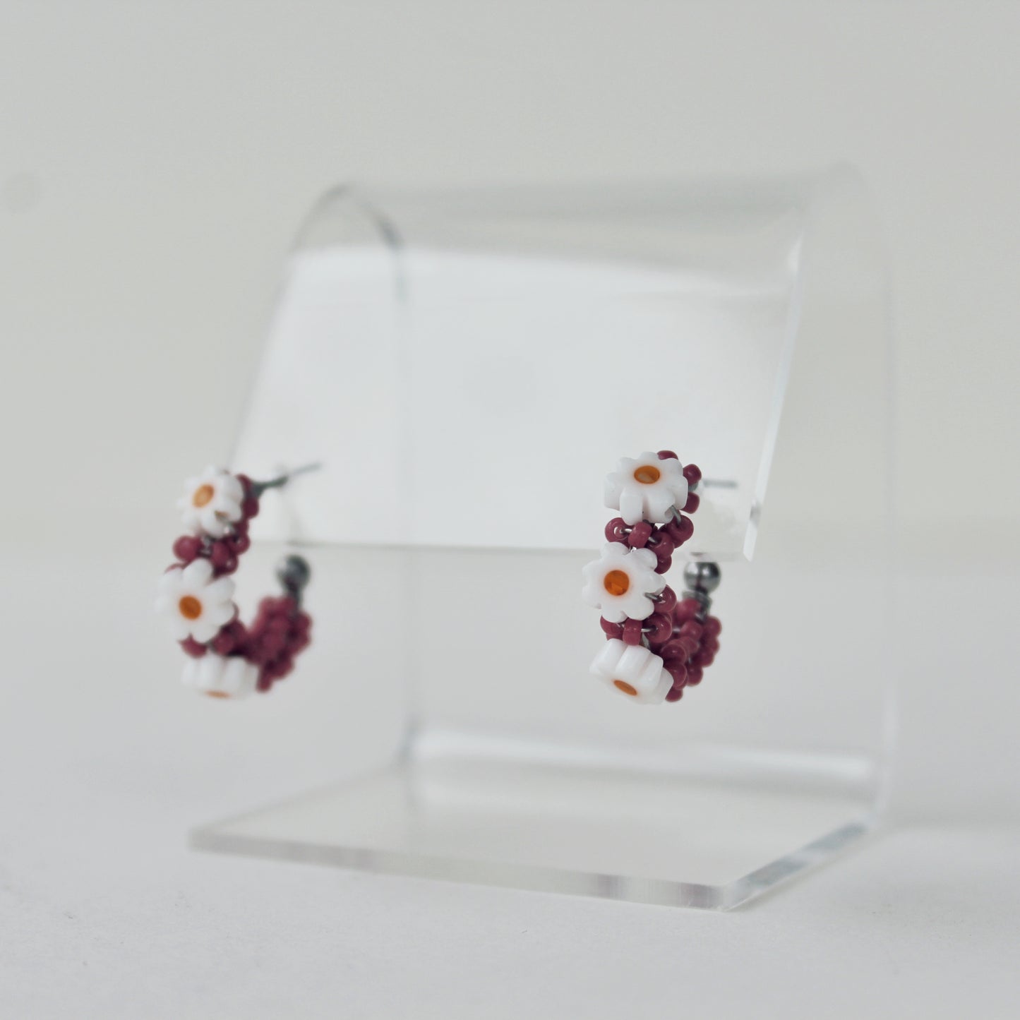 Baby Daisies Beaded Hoop Earrings