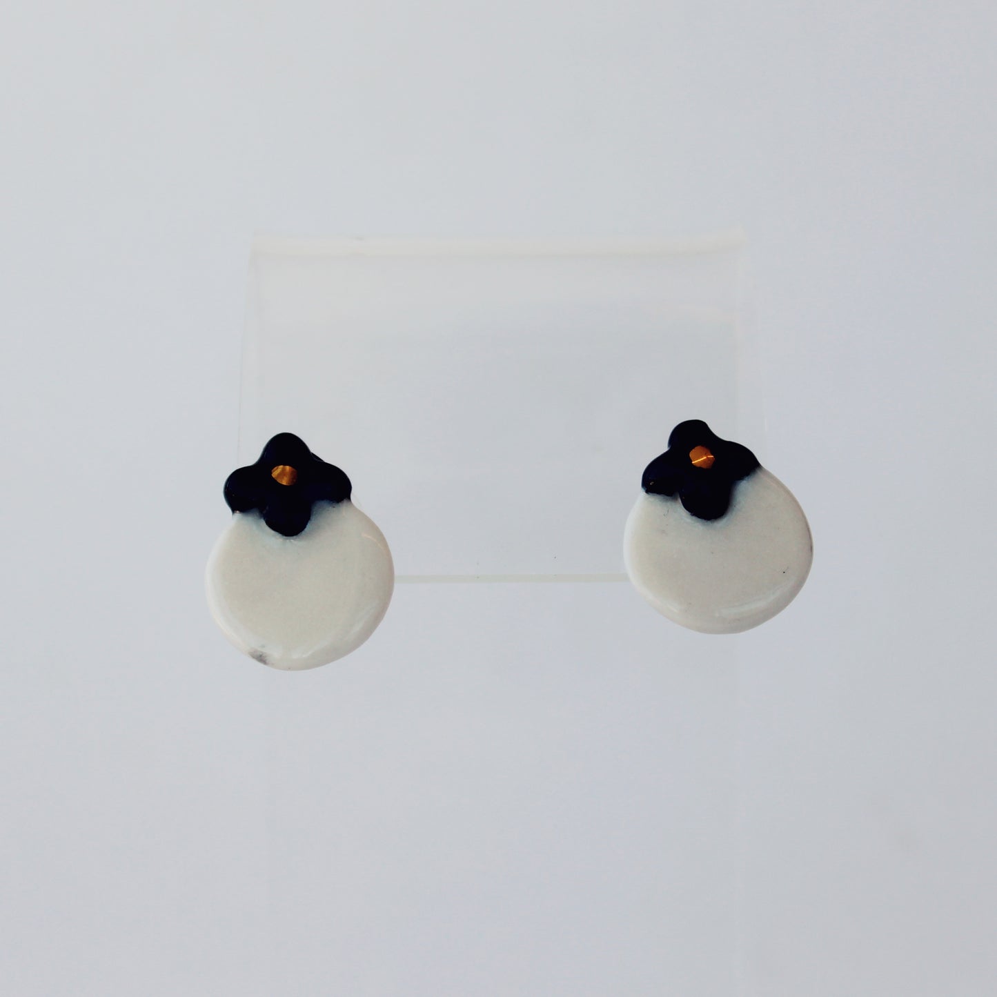 Small Black Flower Porcelain Earrings