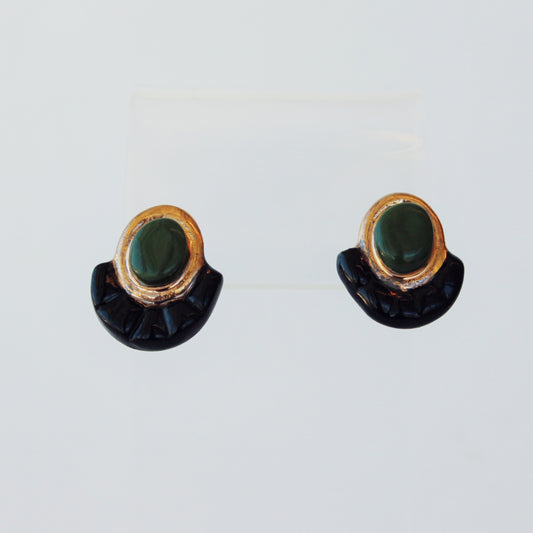 Small Green & Gold with Black Porcelain Earrings