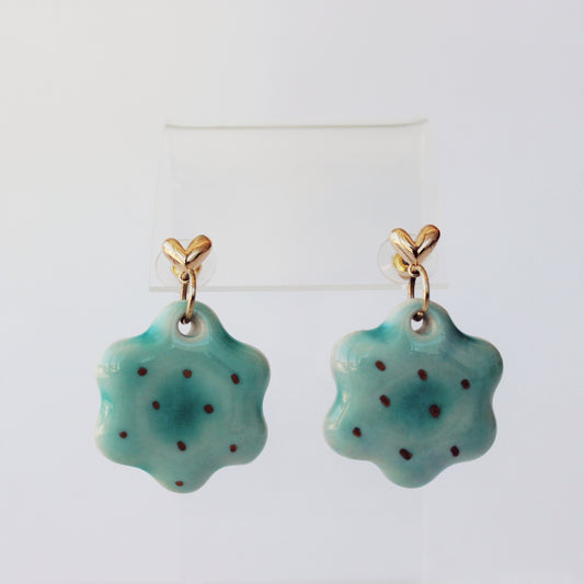 Turquoise Flower Drop with Heart Porcelain Earrings