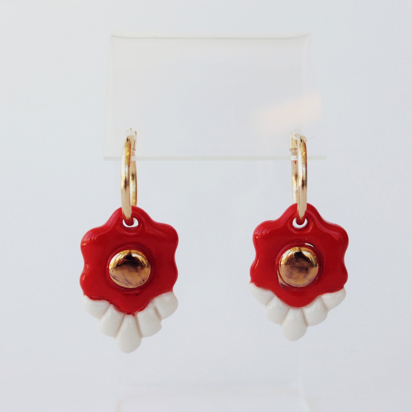 Red & White Flower Hoop Earrings