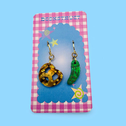 Pretzel & Pickle Charm Earrings