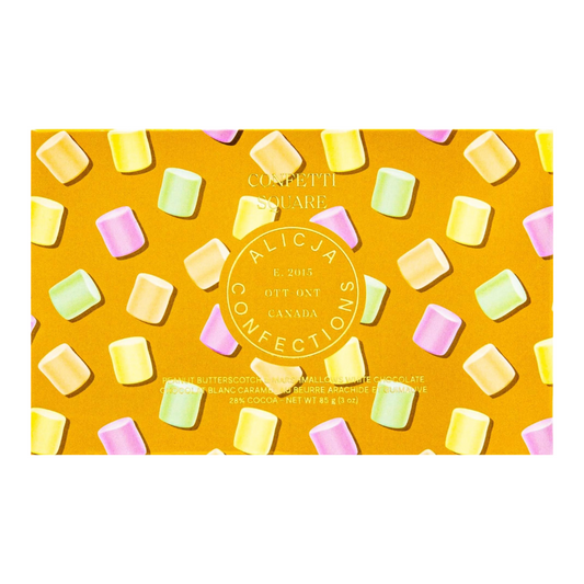 Confetti Square • Beurre d'arachide et guimauve chocolat blanc 28 %