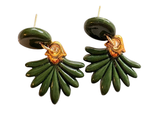 Green & Gold Lotus Earrings