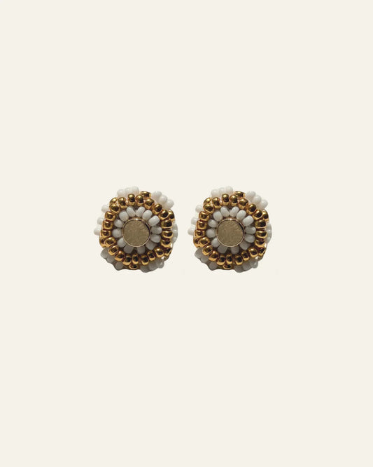 Beaded Stud Earrings - Bone