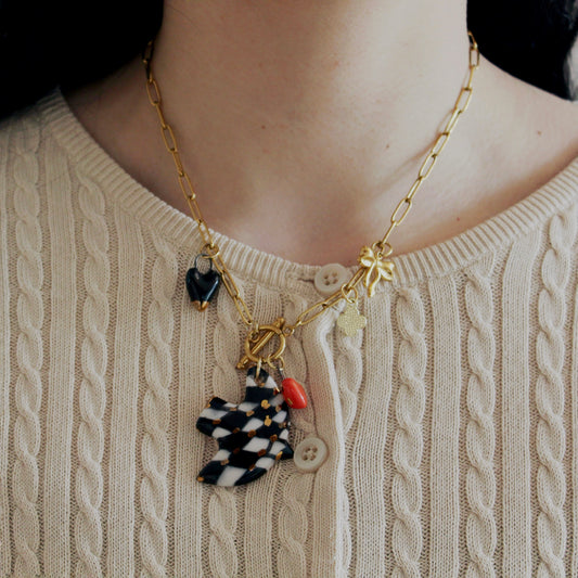 Reversible Porcelain Bird + Assorted Charms Necklace