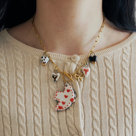 Reversible Porcelain Bird + Heart Charms Necklace