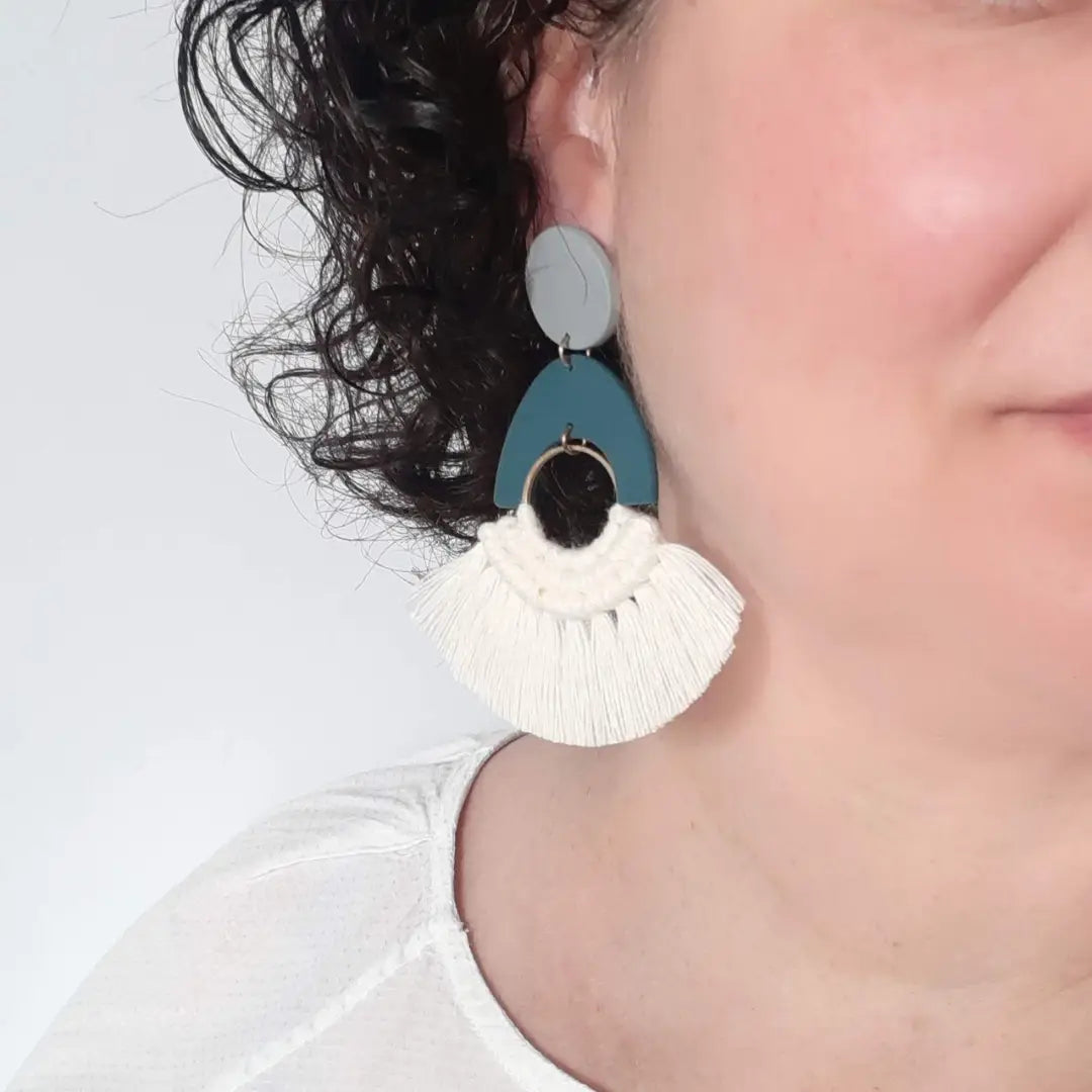 Stevie Macrame and Polymer Clay Earrings