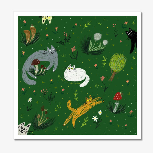 Impression d'art de chat : chat dans un jardin étoilé