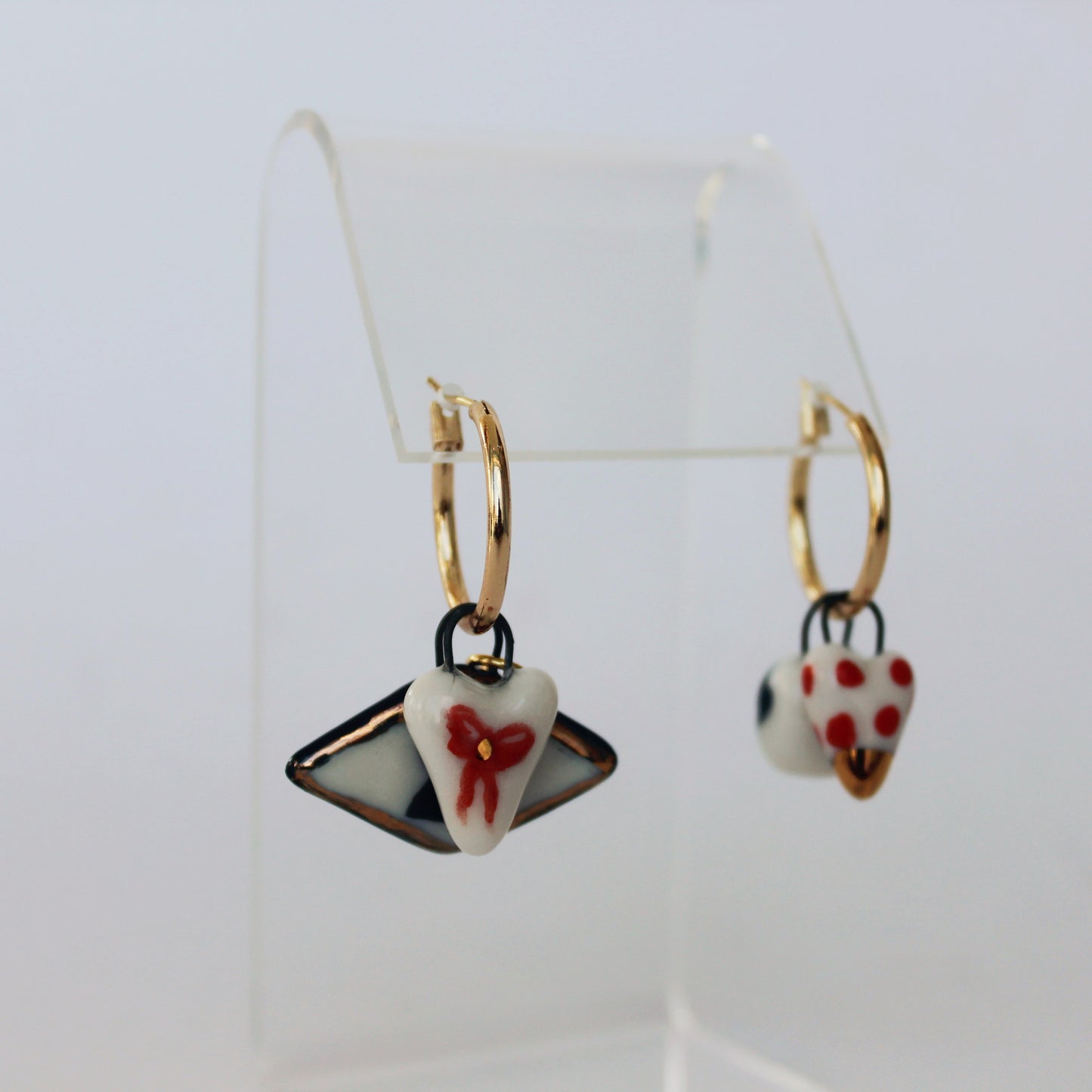 Boucles d'oreilles en porcelaine - Pendentifs clé et serrure