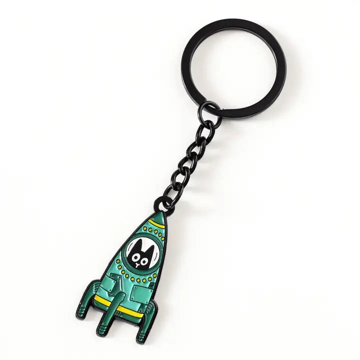 Rocket Cat Enamel Keychain