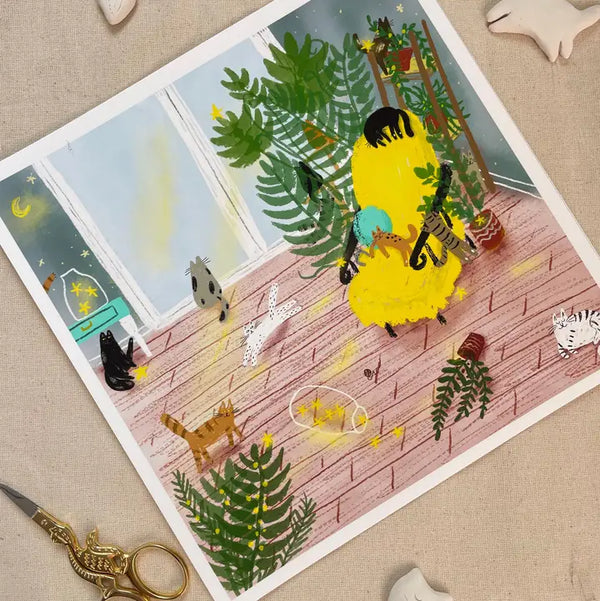 Cats in a Starry Room - Art Print