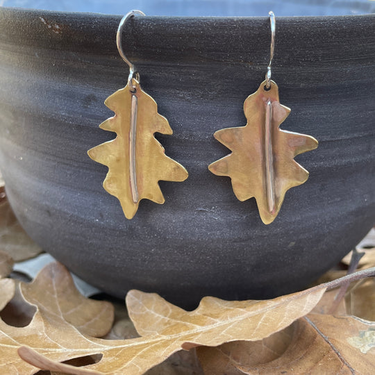 Oak Leaf brass earrings
