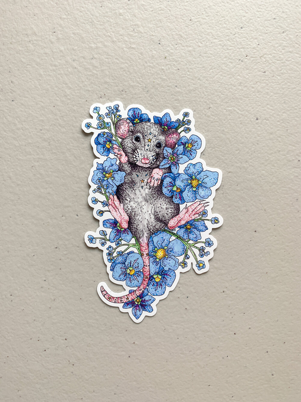 Mouse in bed of flowers Sticker