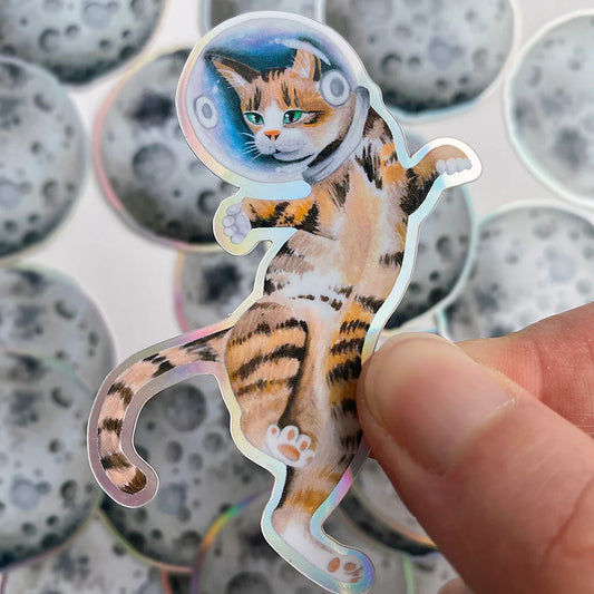 Vinyl Sticker - Holographic Tiger Tabby Space Cat